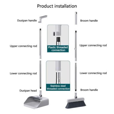 3-in-1 Foldable Rotating Broom Set with Steel Bristles for Home Cleaning - Image 7