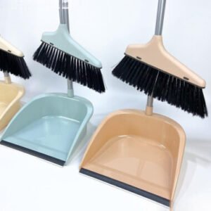 House Clean Brooms Set – Plastic Soft Bristle Broom & Dustpan with Iron Handle