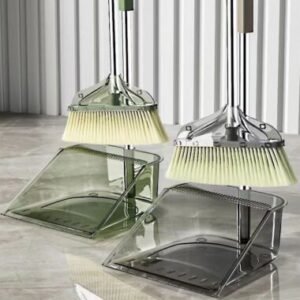 House Clean Brooms Set – Transparent Soft Bristle Broom & Dustpan Combo